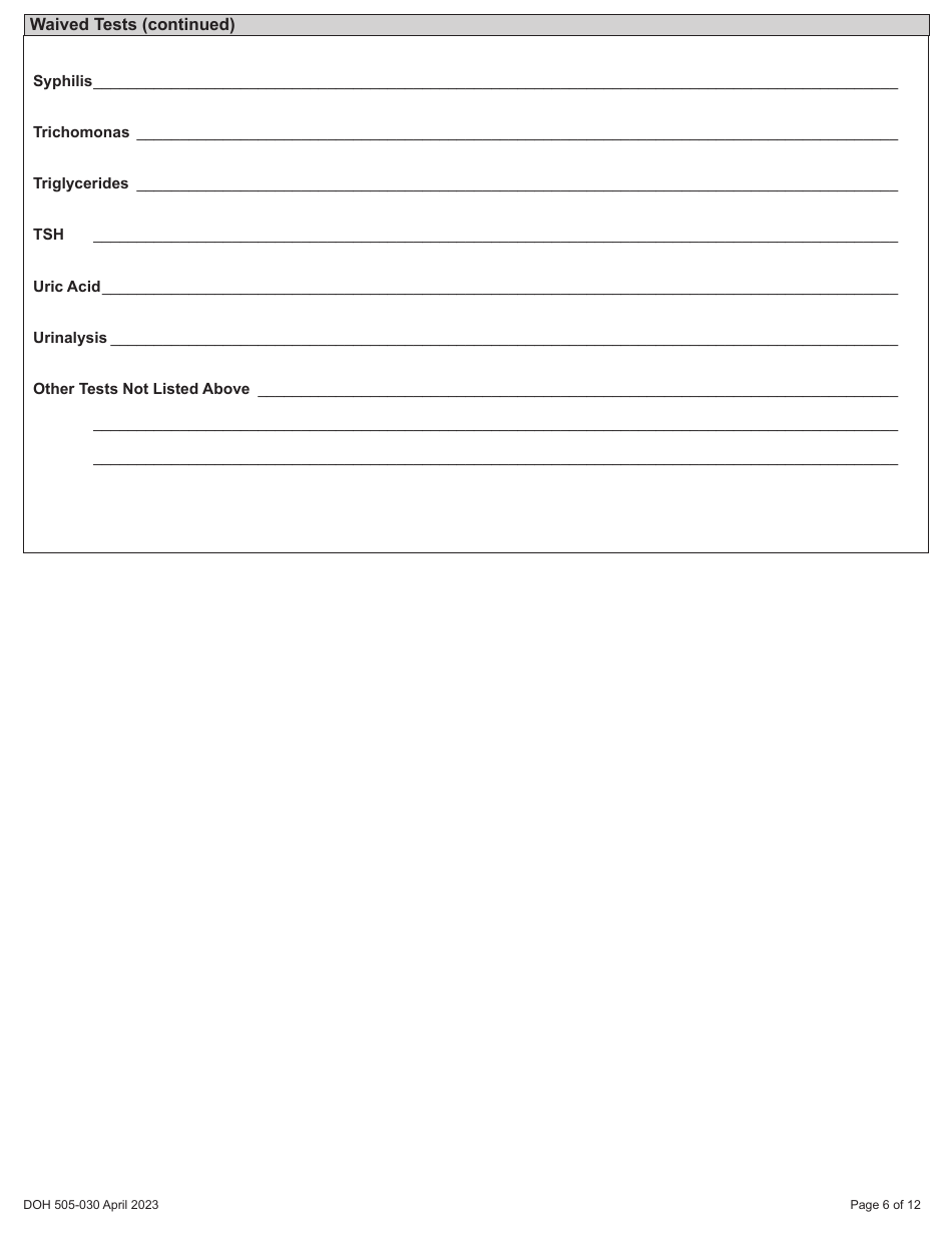 DOH Form 505-030 Categorized Medical Test Site License Application - Washington, Page 14