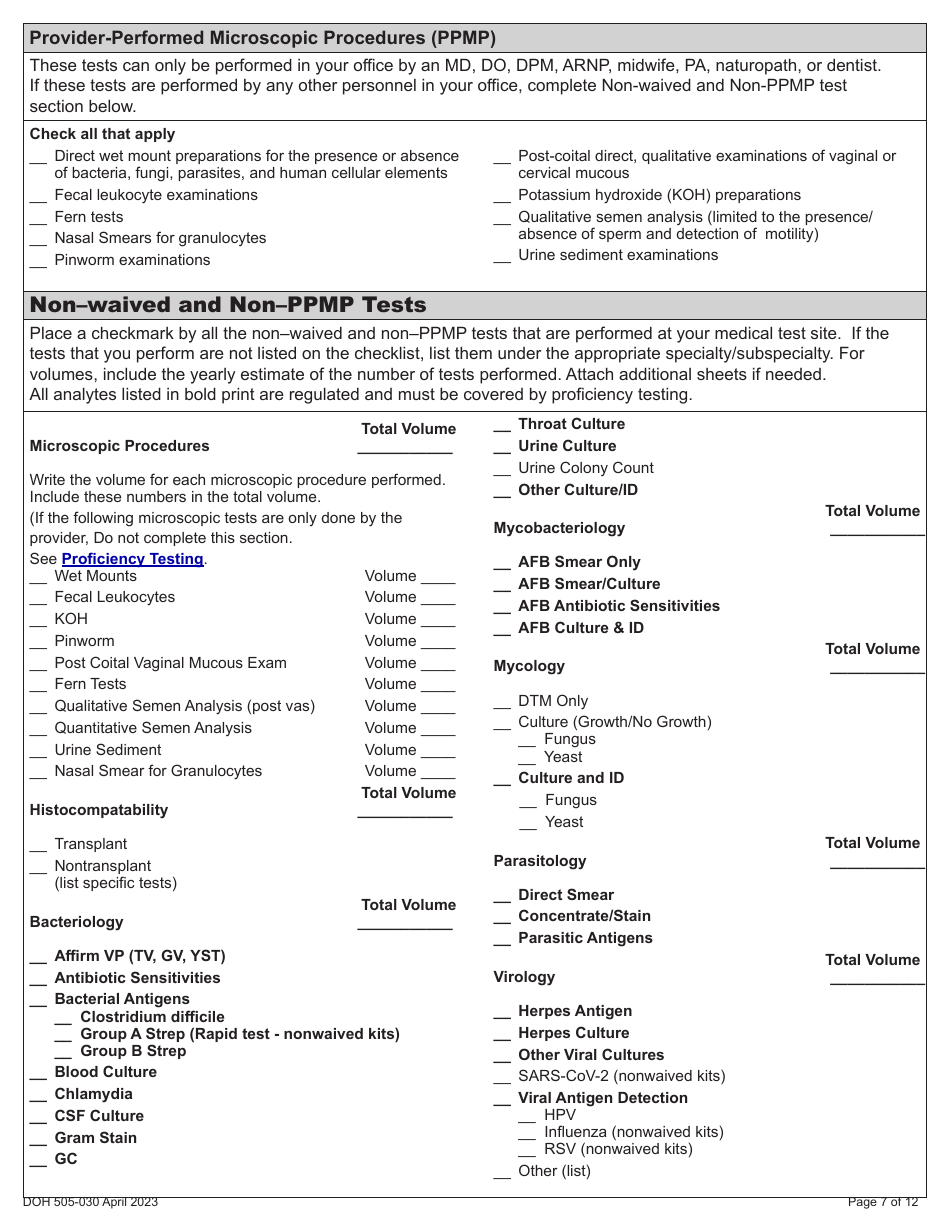 DOH Form 505-030 Categorized Medical Test Site License Application - Washington, Page 15