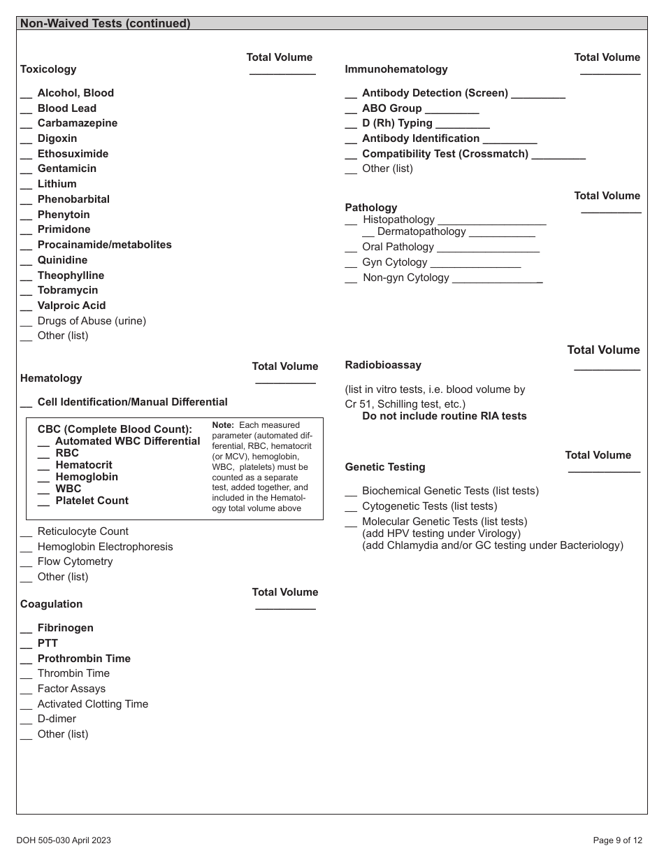 DOH Form 505-030 Categorized Medical Test Site License Application - Washington, Page 17