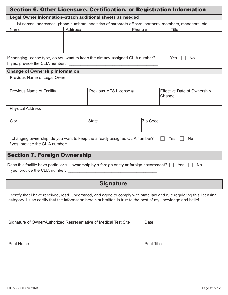 DOH Form 505-030 Categorized Medical Test Site License Application - Washington, Page 20