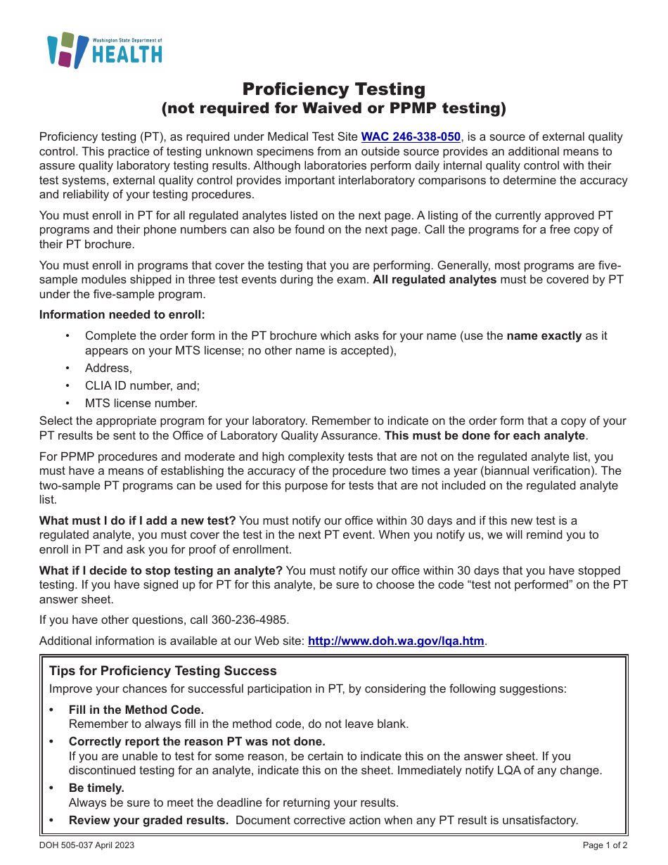 DOH Form 505-030 Categorized Medical Test Site License Application - Washington, Page 7