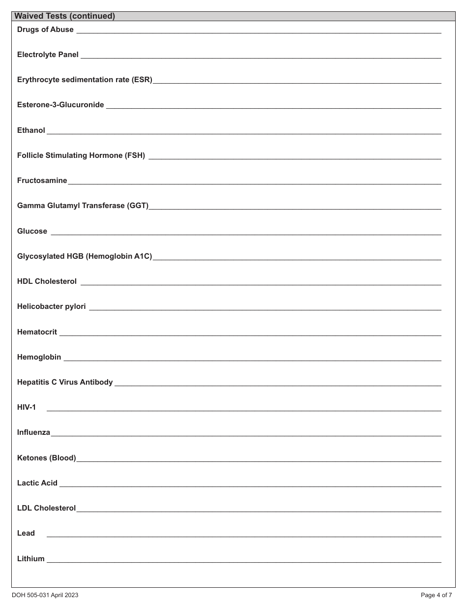 DOH Form 505-031 Provider Performed Microscopic Procedures (Ppmp) Medical Test Site License Application - Washington, Page 10