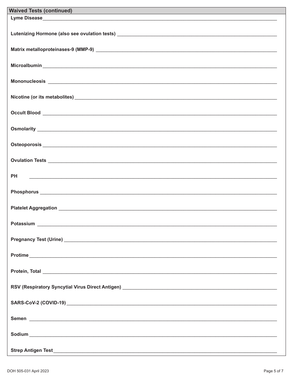 DOH Form 505-031 Provider Performed Microscopic Procedures (Ppmp) Medical Test Site License Application - Washington, Page 11