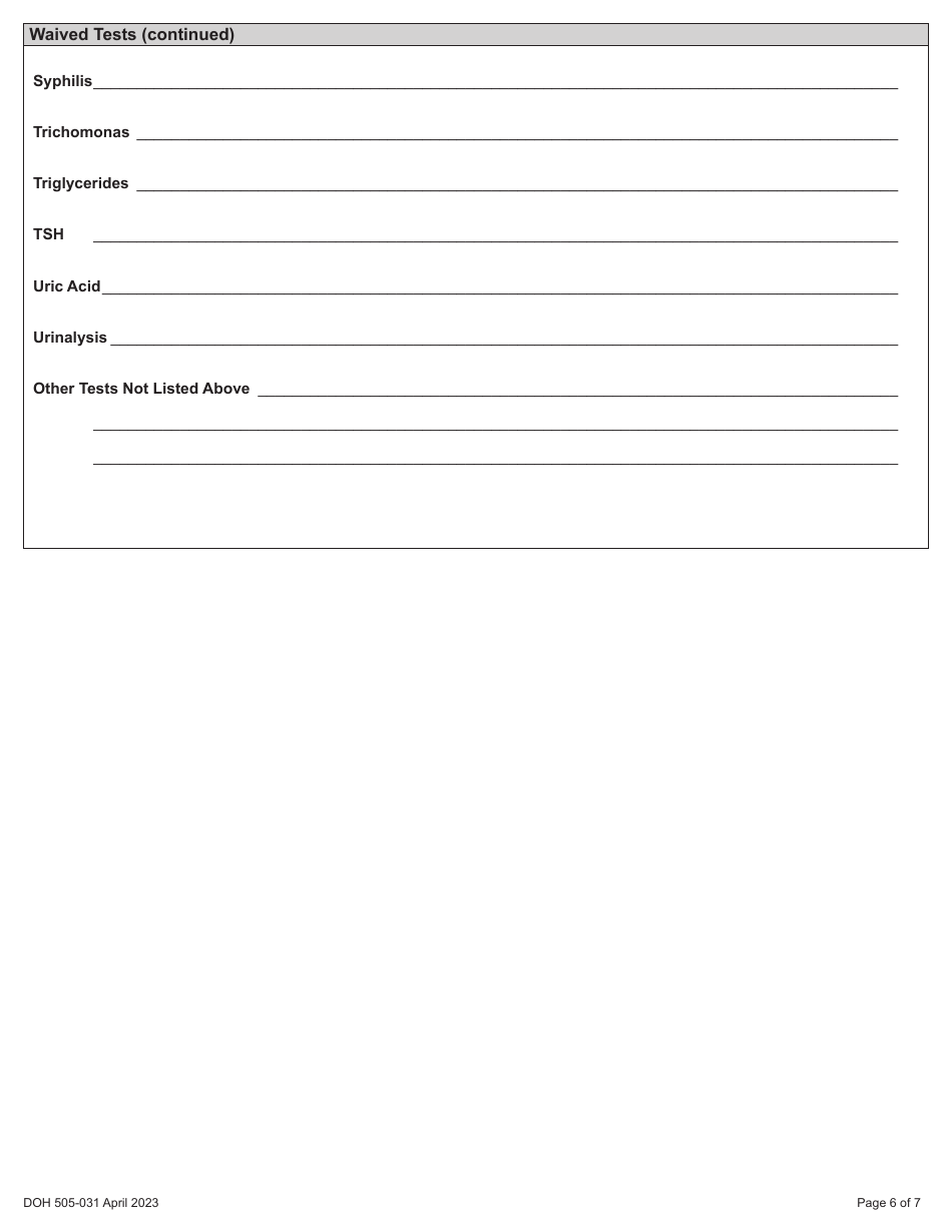 DOH Form 505-031 Provider Performed Microscopic Procedures (Ppmp) Medical Test Site License Application - Washington, Page 12