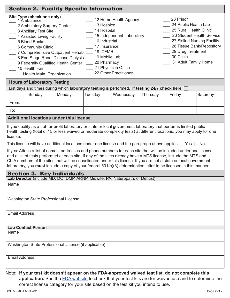 DOH Form 505-031 Provider Performed Microscopic Procedures (Ppmp) Medical Test Site License Application - Washington, Page 8