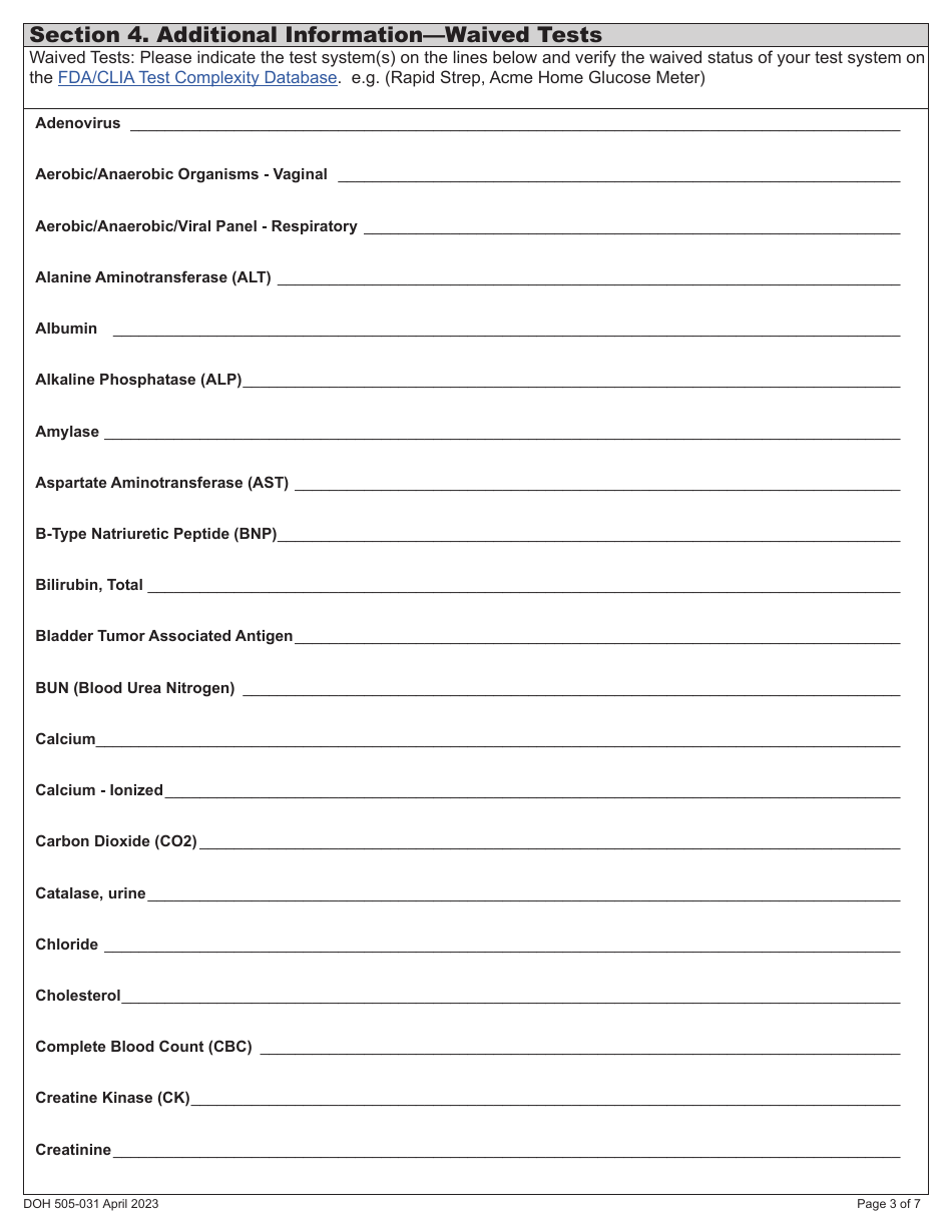 DOH Form 505-031 Provider Performed Microscopic Procedures (Ppmp) Medical Test Site License Application - Washington, Page 9