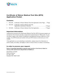 Document preview: DOH Form 505-026 Certificate of Waiver Medical Test Site License Application - Washington