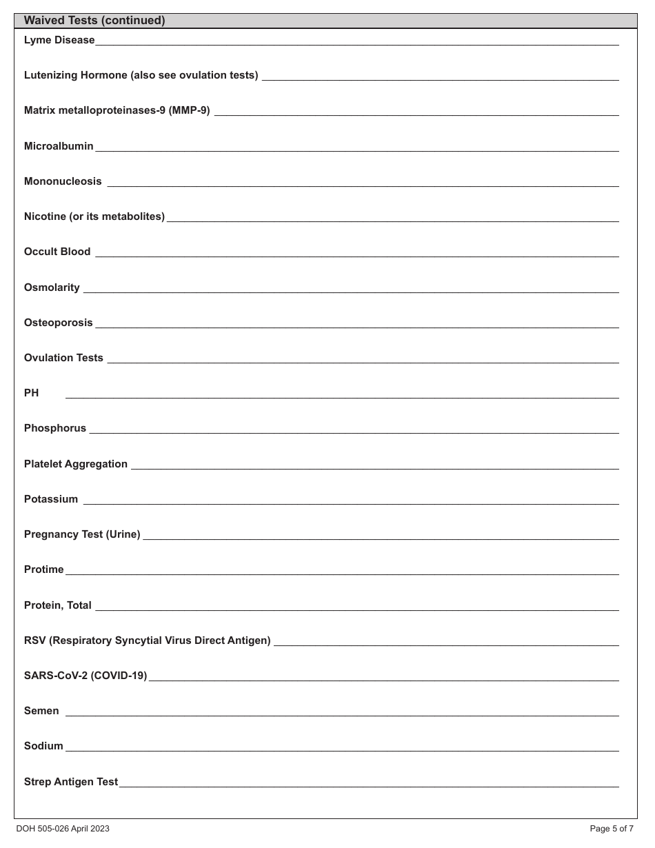 DOH Form 505-026 Certificate of Waiver Medical Test Site License Application - Washington, Page 11
