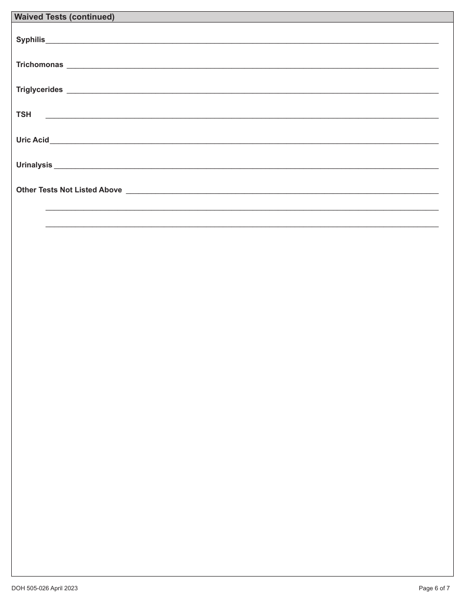 DOH Form 505-026 Certificate of Waiver Medical Test Site License Application - Washington, Page 12