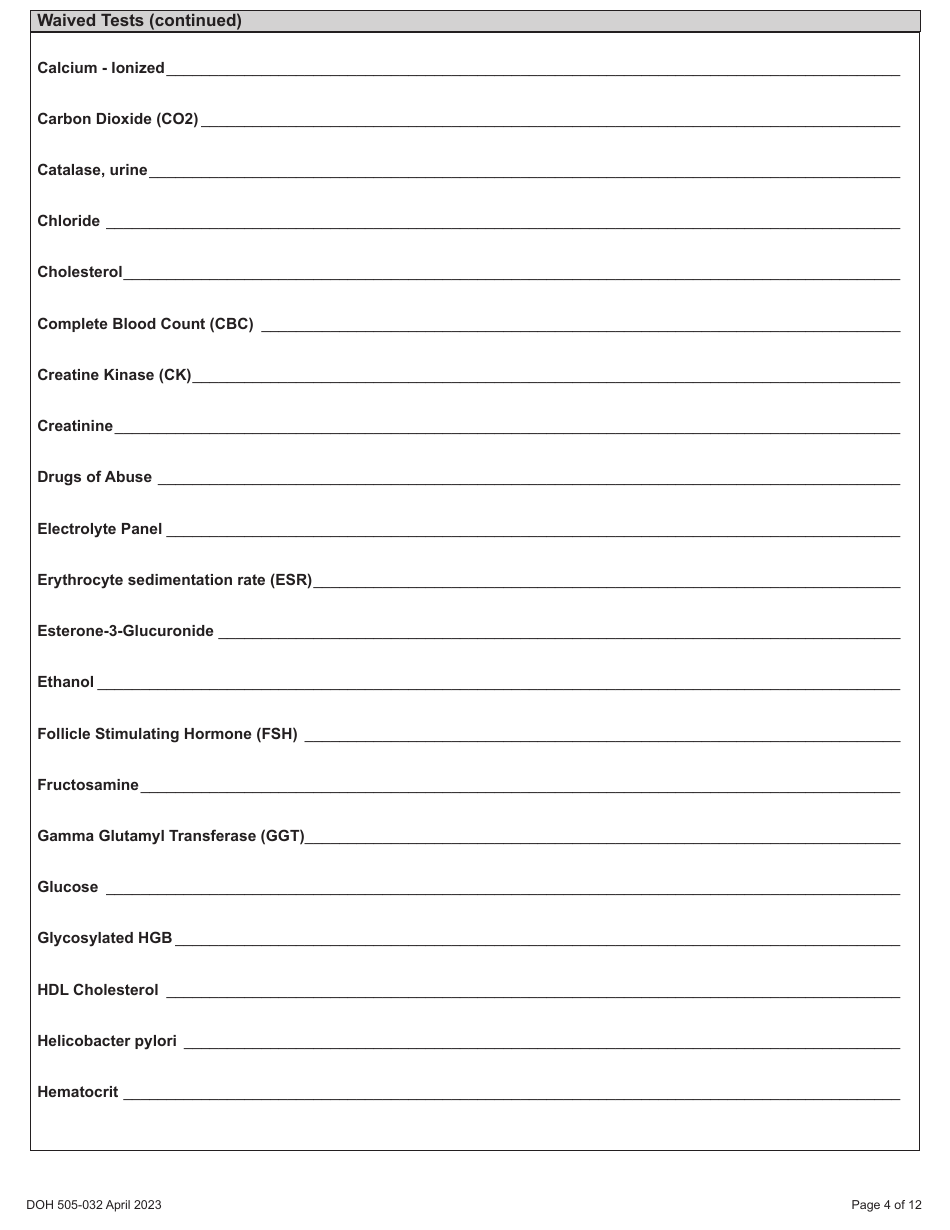 DOH Form 505-032 Accredited Medical Test Site License Application - Washington, Page 12