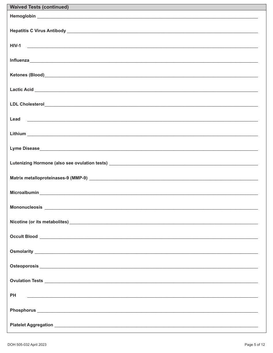DOH Form 505-032 Accredited Medical Test Site License Application - Washington, Page 13