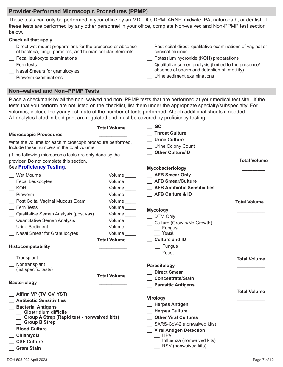 DOH Form 505-032 Accredited Medical Test Site License Application - Washington, Page 15