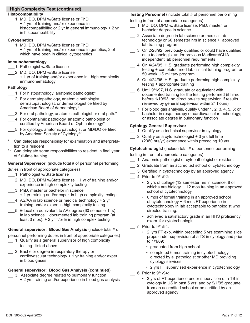 DOH Form 505-032 Accredited Medical Test Site License Application - Washington, Page 19