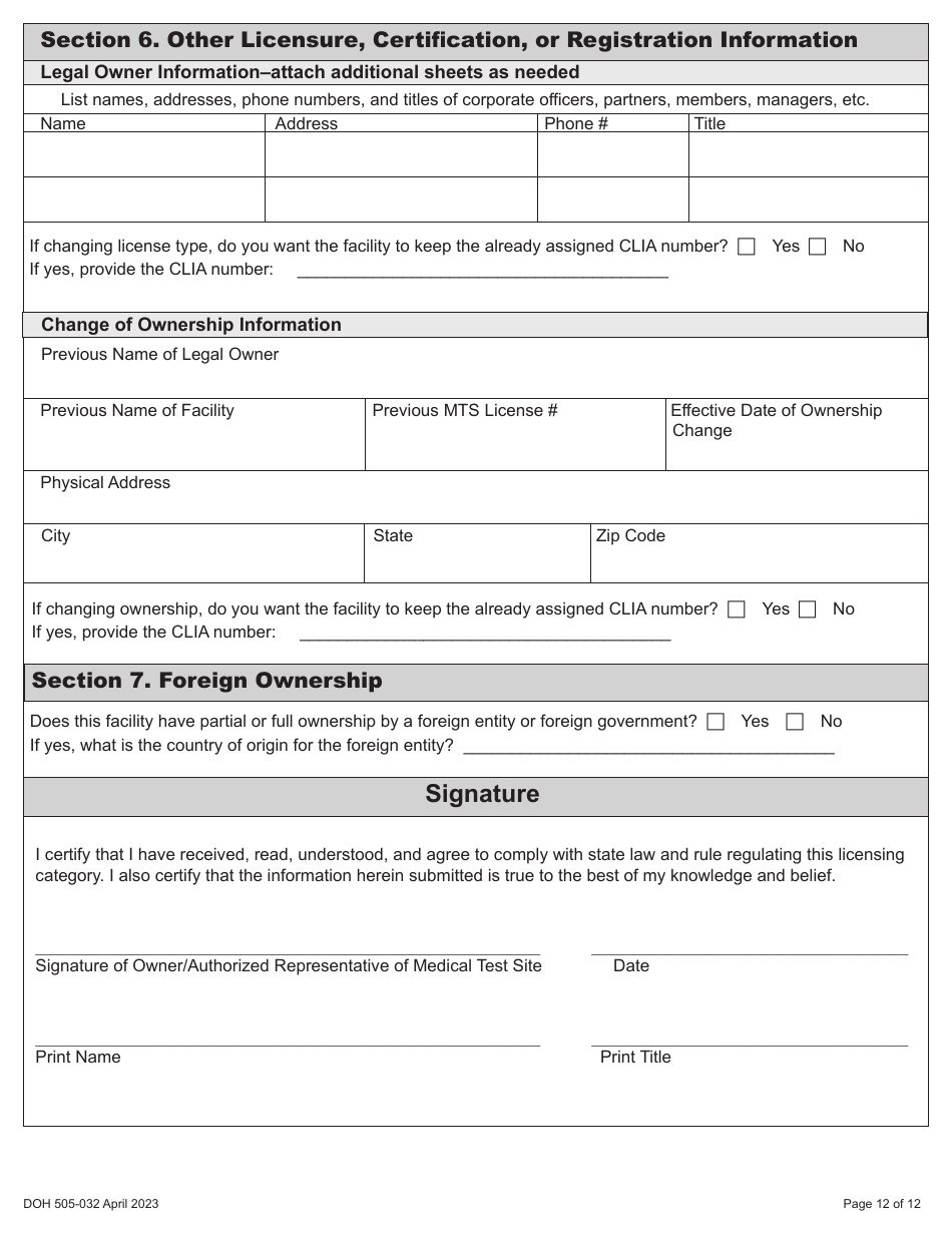 DOH Form 505-032 Accredited Medical Test Site License Application - Washington, Page 20