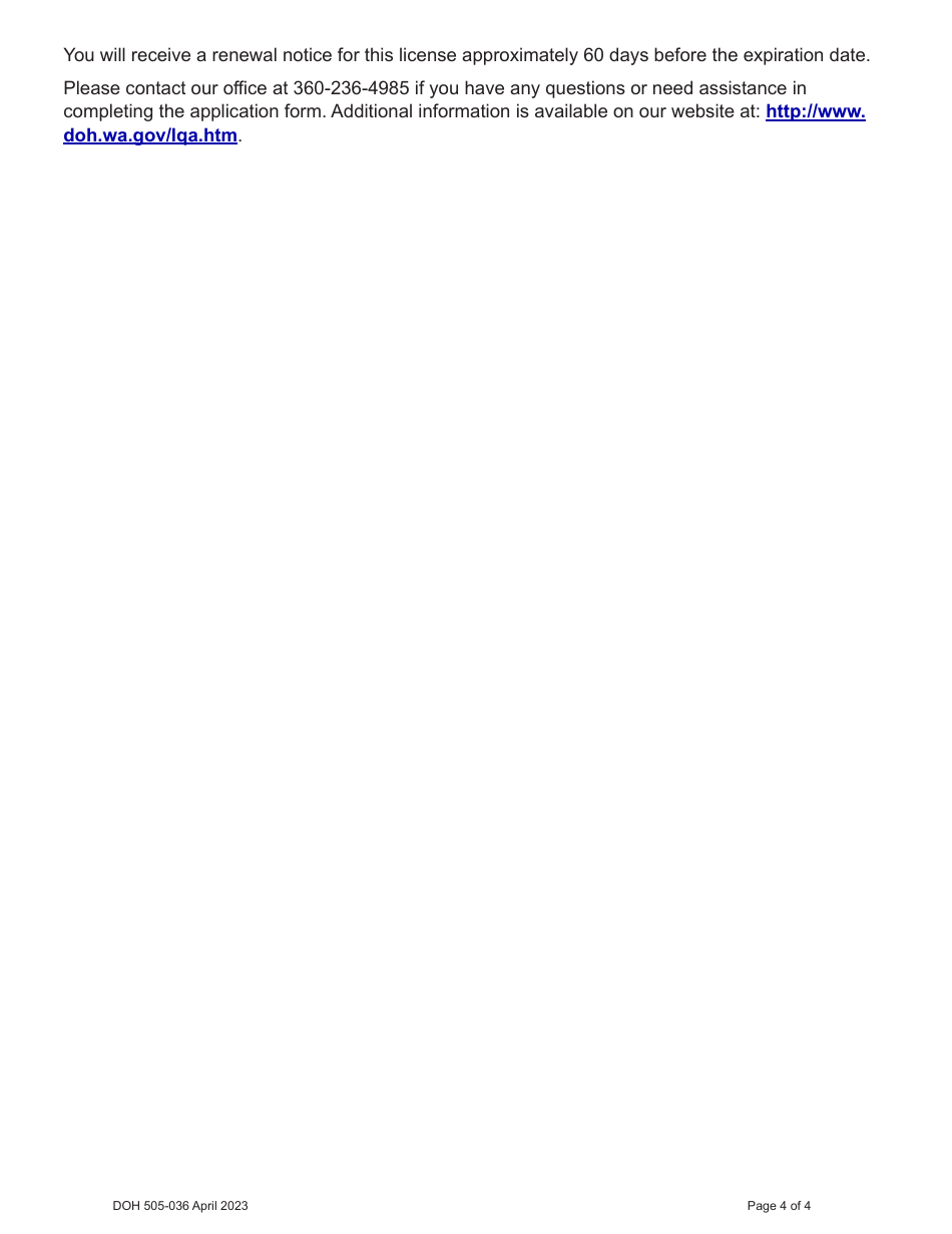 DOH Form 505-032 Accredited Medical Test Site License Application - Washington, Page 6