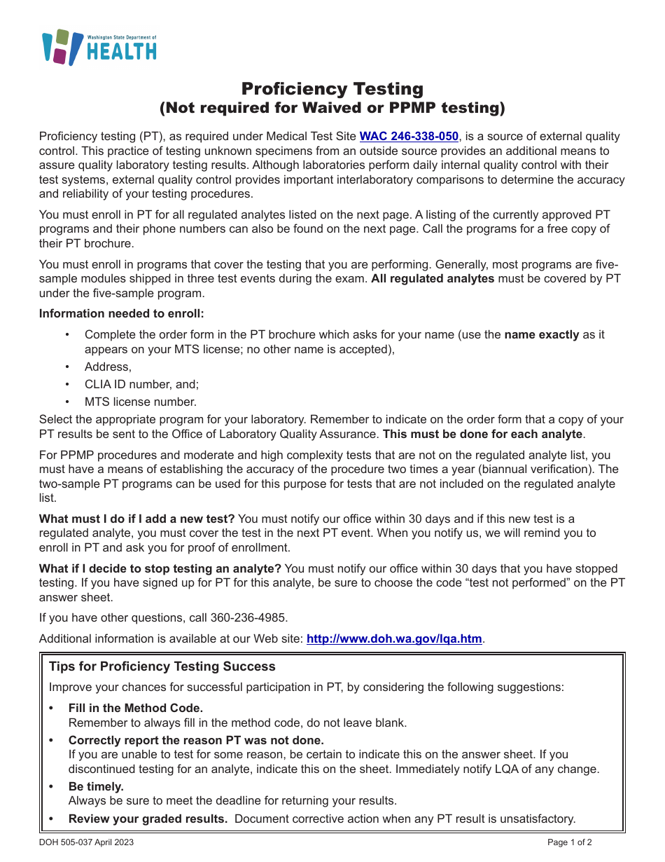 DOH Form 505-032 Accredited Medical Test Site License Application - Washington, Page 7