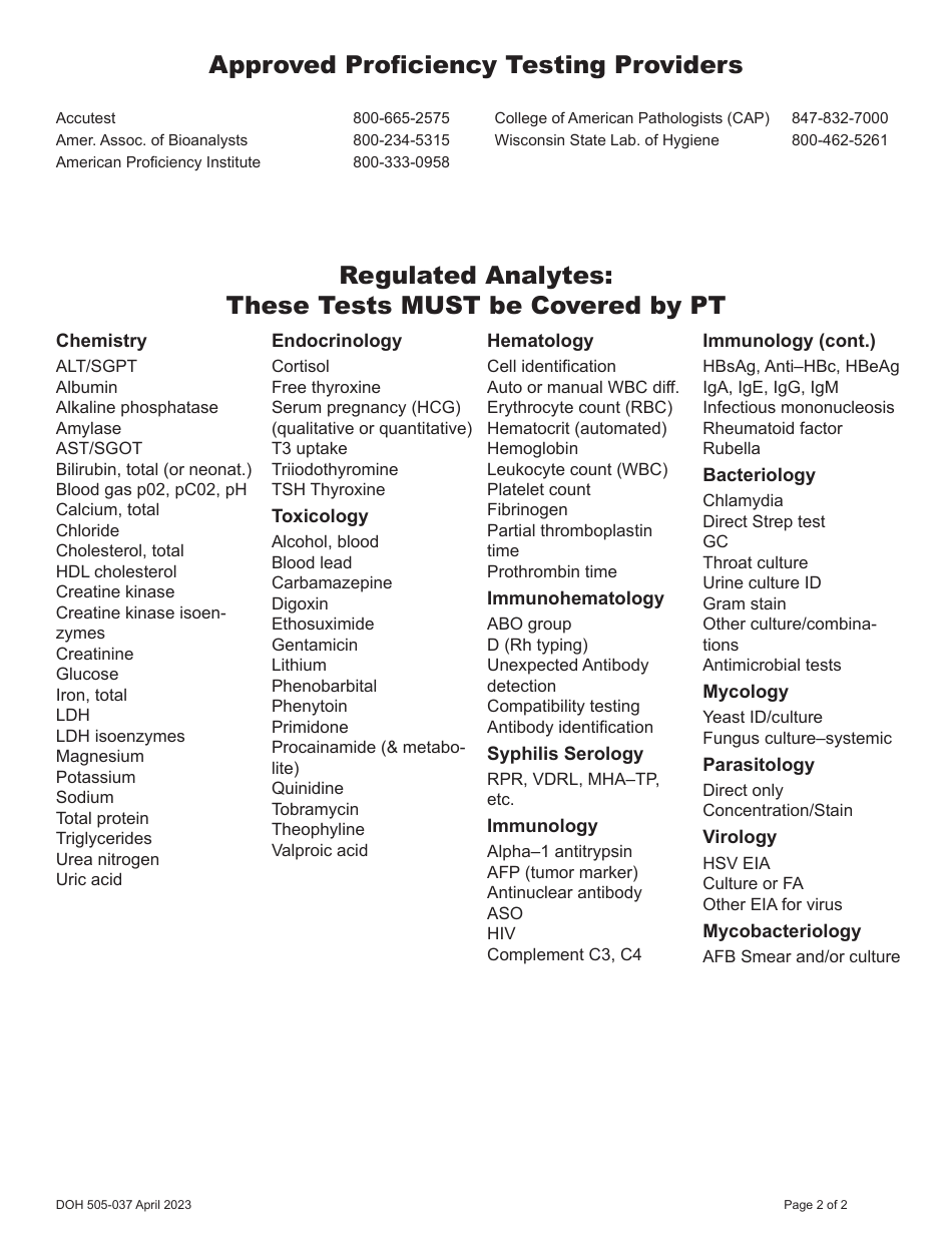 DOH Form 505-032 Accredited Medical Test Site License Application - Washington, Page 8