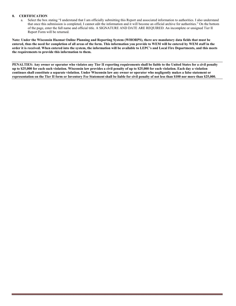 Form DMA1125A Wisconsin Temporary Construction Facility Emergency Response  Hazardous Chemical Report - Wisconsin, Page 5