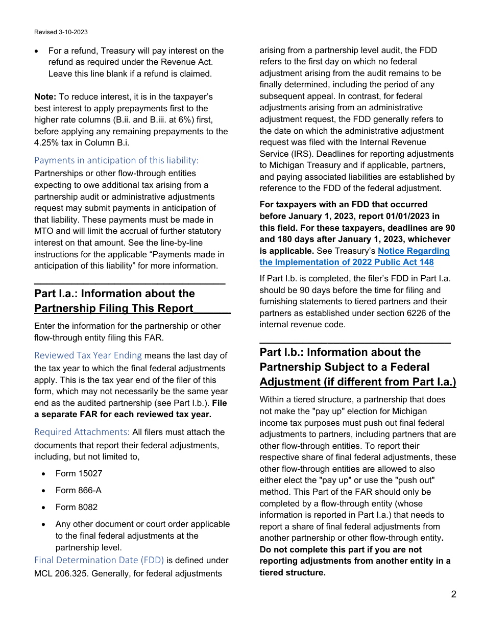 Download Instructions for Form 5870 Michigan Federal Adjustments Report ...