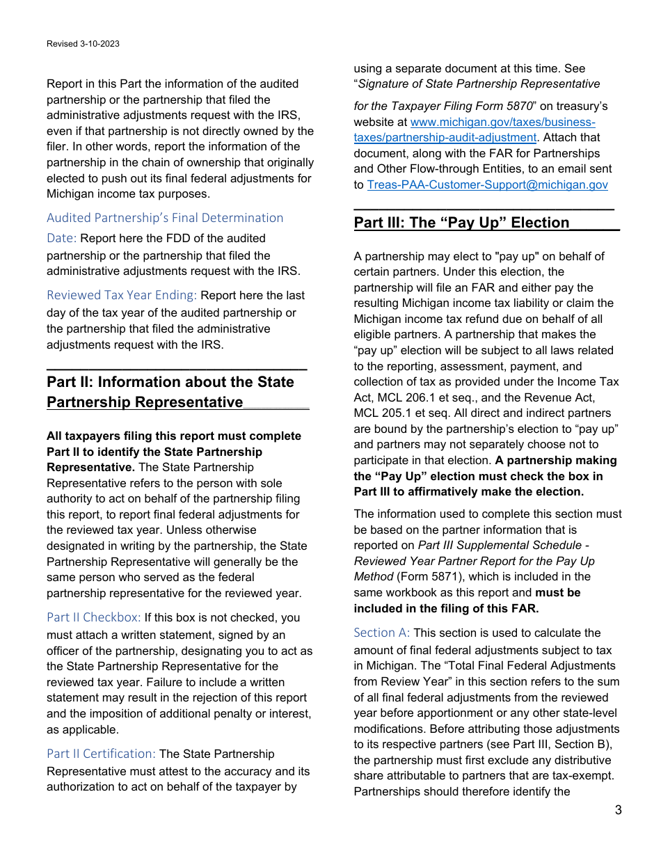 Download Instructions for Form 5870 Michigan Federal Adjustments Report ...