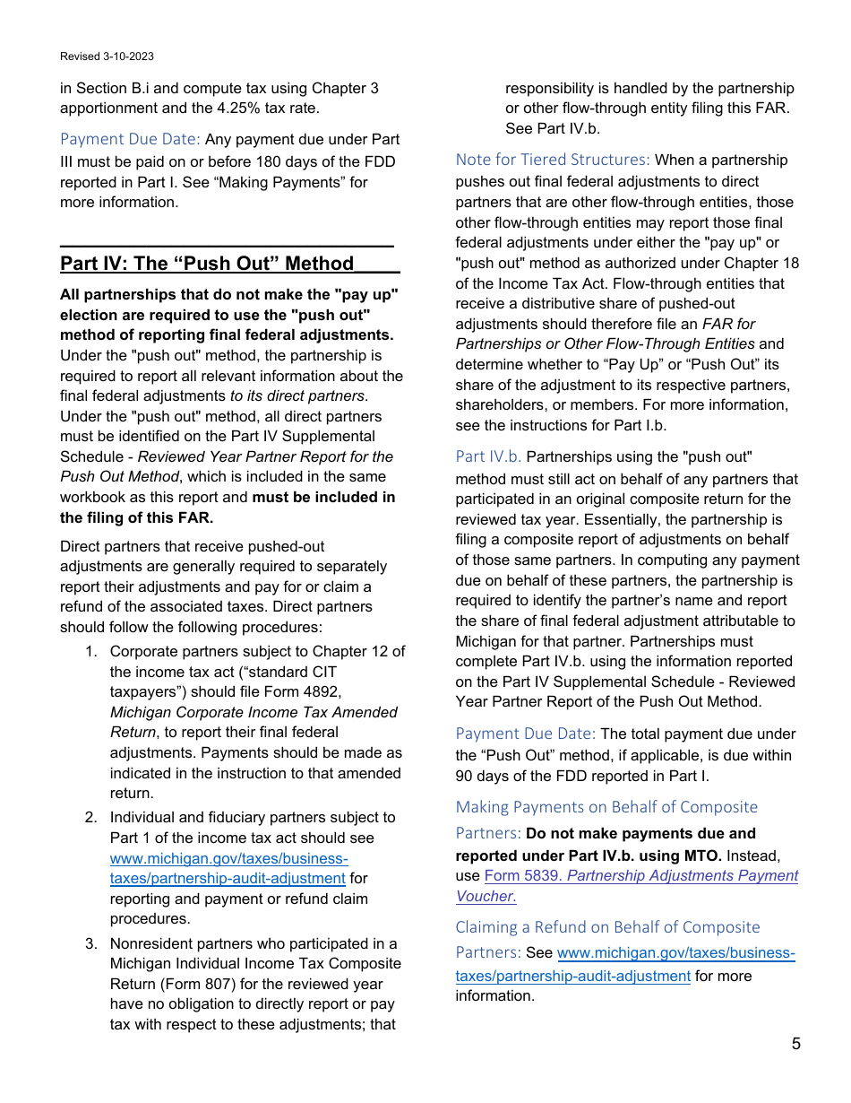 Download Instructions for Form 5870 Michigan Federal Adjustments Report ...