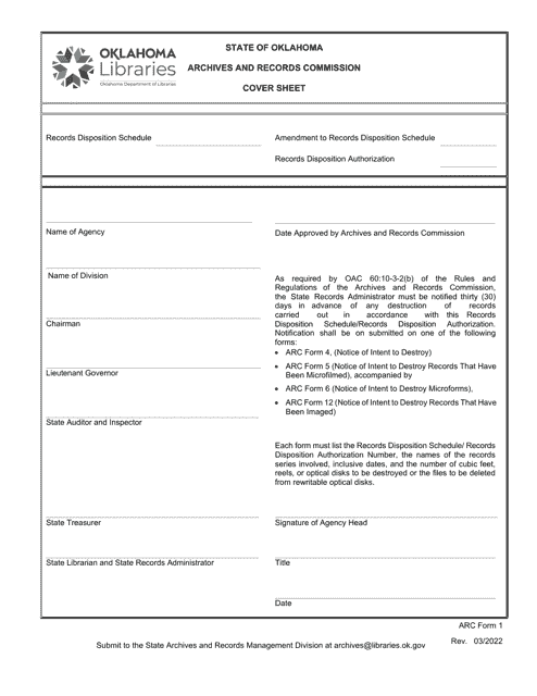 ARC Form 1 Cover Sheet - Oklahoma