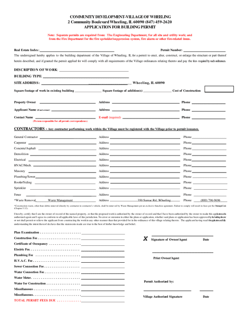 Application for Building Permit - Village of Wheeling, Illinois Download Pdf