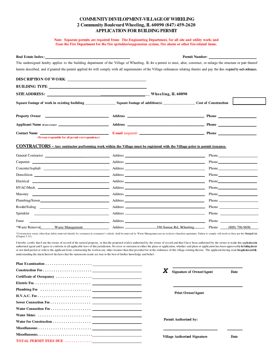 Application for Building Permit - Village of Wheeling, Illinois, Page 1