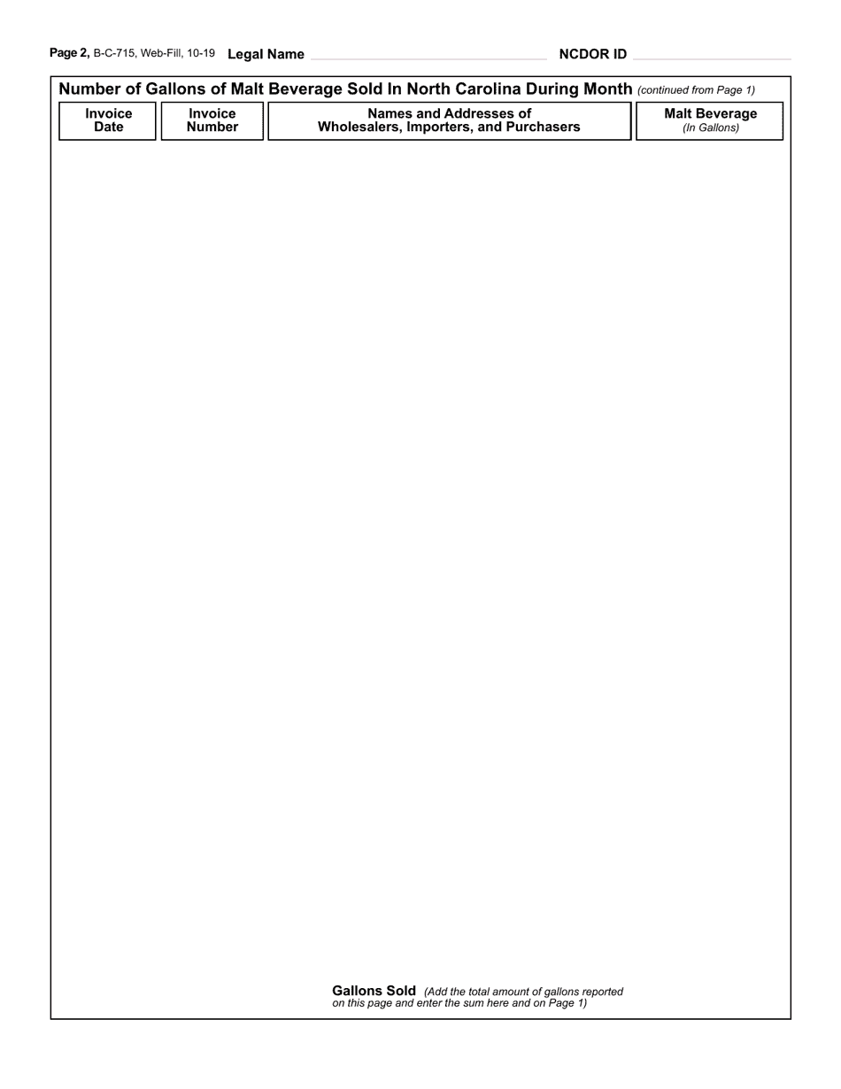 Form B-C-715 Malt Beverage Shipping Report - Nonresident Vendor or Resident Brewery - North Carolina, Page 2