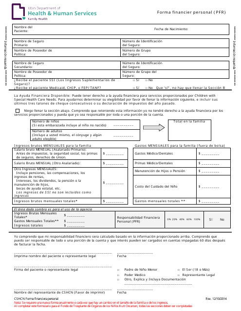 Forma Financier Personal (Pfr) - Utah (Spanish)