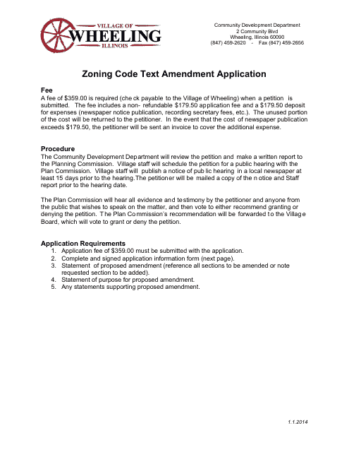 Zoning Code Text Amendment Application - Village of Wheeling, Illinois Download Pdf