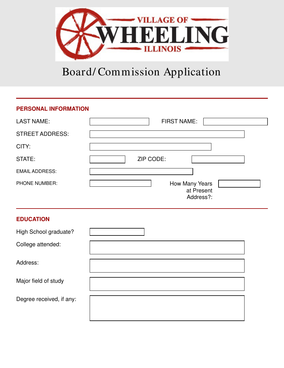 Village of Wheeling, Illinois Board/Commission Application - Fill Out ...