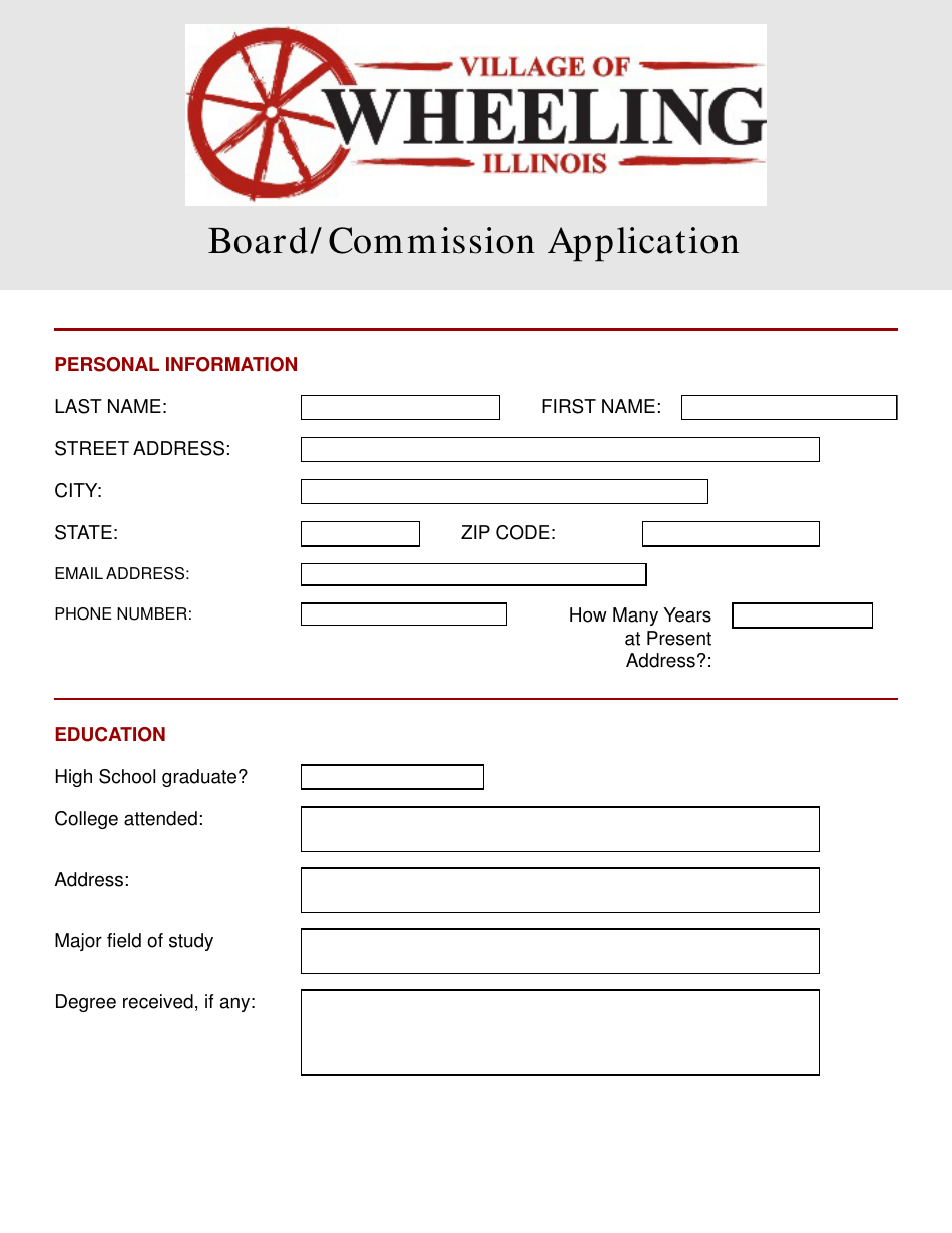 Board / Commission Application - Village of Wheeling, Illinois, Page 1