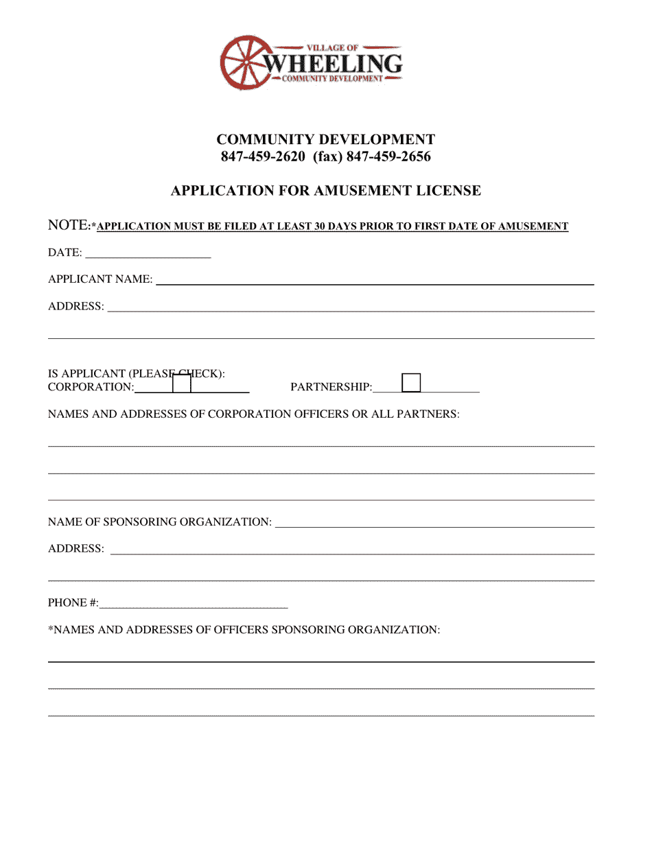 Application for Amusement License - Village of Wheeling, Illinois, Page 1