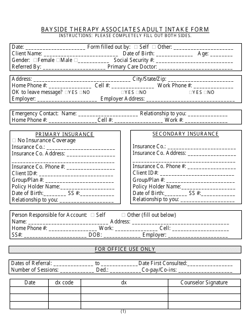 Adult Intake Form - Bayside Therapy Associates