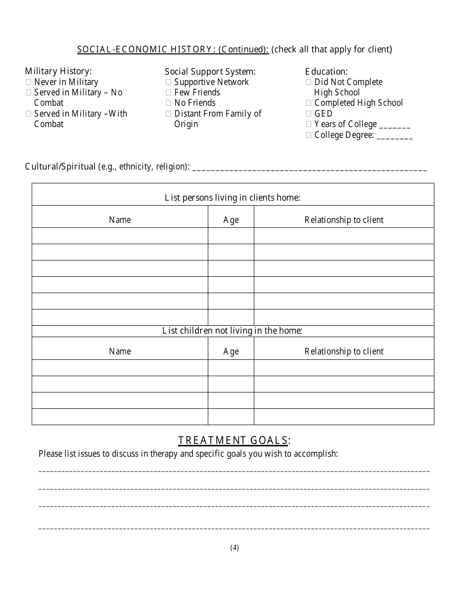 Adult Intake Form - Bayside Therapy Associates, Page 4