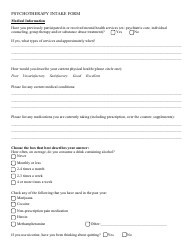 Psychotherapy Intake Form, Page 2