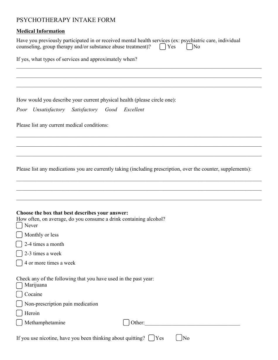 Psychotherapy Intake Form Fill Out Sign Online And Download Pdf Templateroller 