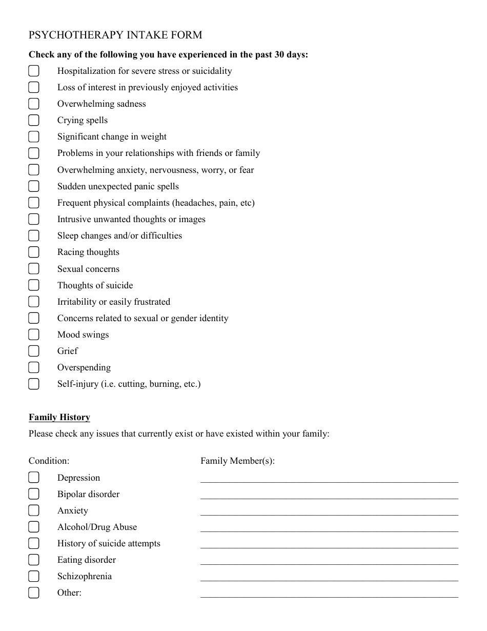 Psychotherapy Intake Form - Fill Out, Sign Online and Download PDF ...