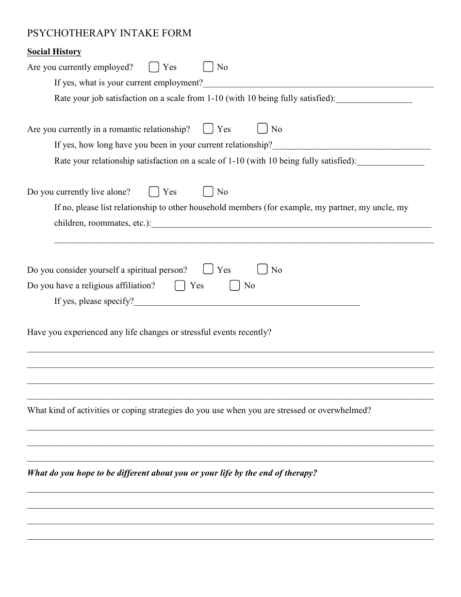 Psychotherapy Intake Form Fill Out Sign Online And Download Pdf Templateroller 