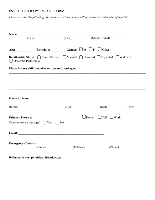 Psychotherapy Intake Form
