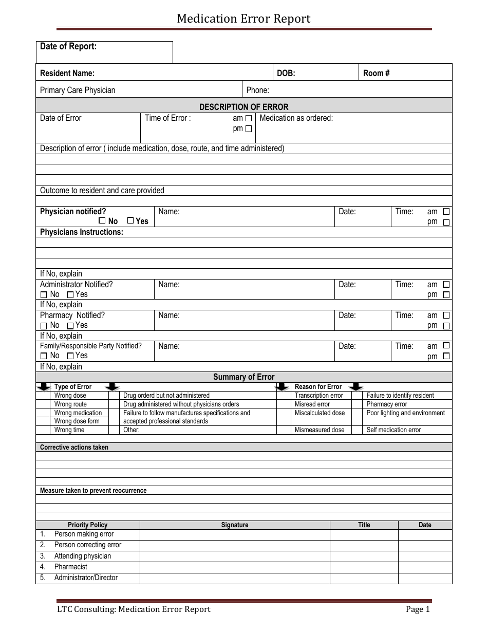 Medication Error Report Download Printable PDF  Templateroller With Regard To Medication Incident Report Form Template