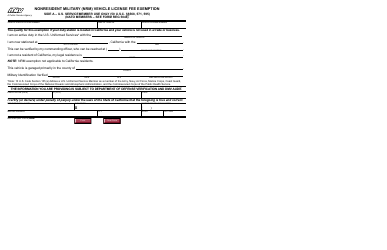 Form REG5045 Nonresident Military (Nrm) Vehicle License Fee Exemption - California
