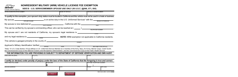 Form REG5045 Nonresident Military (Nrm) Vehicle License Fee Exemption - California, Page 2