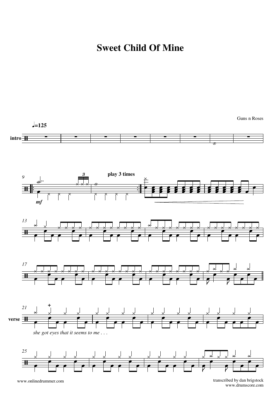 Guns N Roses - Sweet Child of Mine Sheet Music Preview