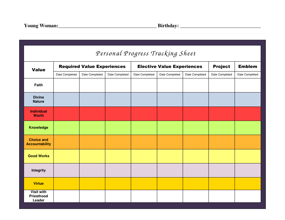 Personal Progress Tracking Sheet Template - Blue Theme with Dropdowns and Charts