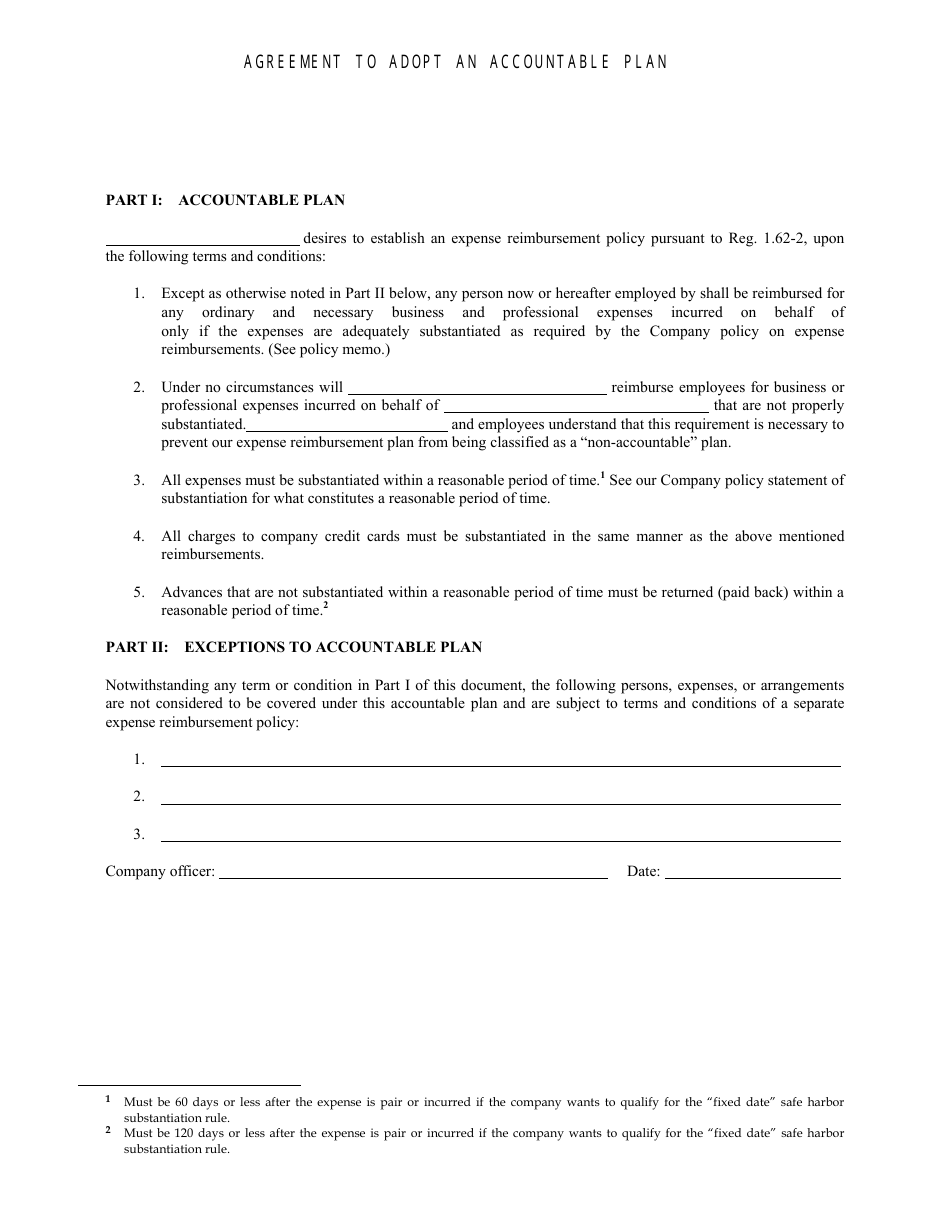 Agreement to Adopt an Accountable Plan, Page 1