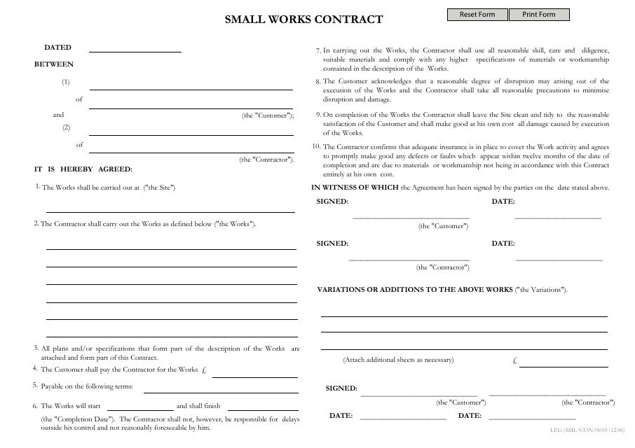 Small Works Contract Template Download Pdf