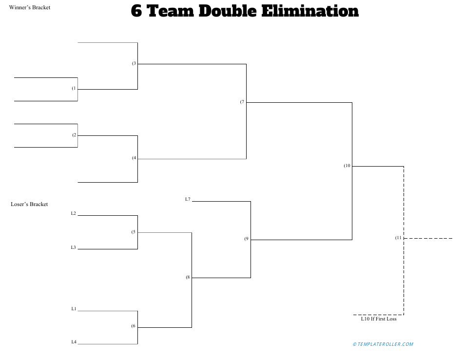 6 Team Double Elimination Bracket Template, Page 1