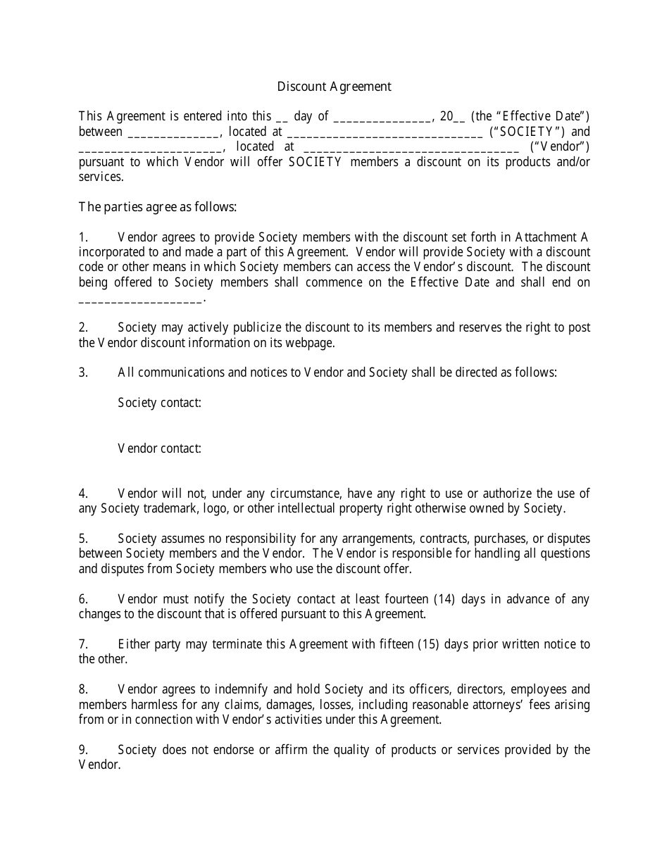 Discount Agreement Template, Page 1